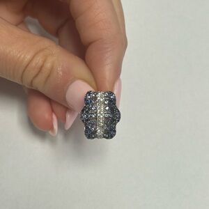 Suzy Levian Sterling Silver Blue Sapphire Created White  Pave Single Earring